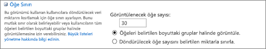 Görünüm Ayarları sayfasında görüntülenecek öğe sayısını ayarlama