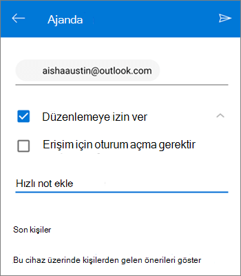 Kişileri Android için OneDrive'dan dosya paylaşmaya davet etme ekran görüntüsü