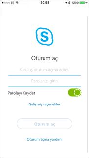 İOS için Skype Kurumsal 'da oturum açma ekranı