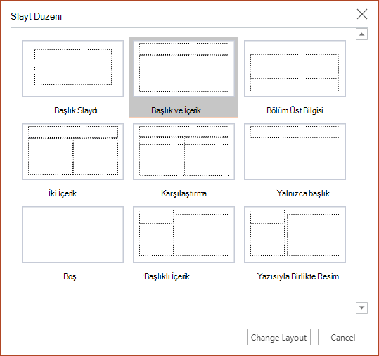 Web için PowerPoint'te Slayt Düzeni iletişim kutusu.