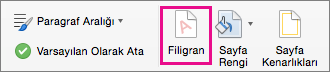 Tasarım sekmesindeki Filigran seçeneği vurgulanır.