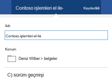 Pencerenin üst kısmındaki belge başlığına tıklayarak etkinleştirilen dosya işlemleri iletişim kutusu.