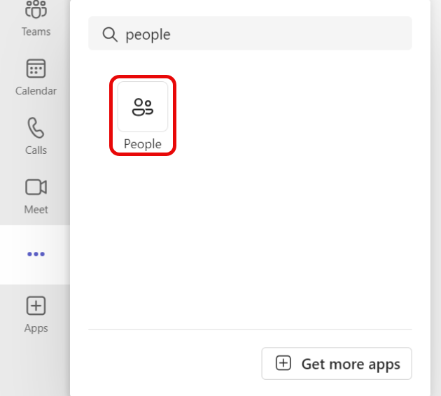 Teams'de Kişiler Uygulaması simgesini bulma işleminin ekran görüntüsü