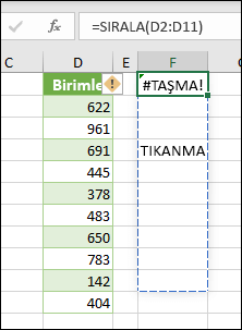 Excel’de #TAŞMA! hatası - Taşma aralığı boş değil