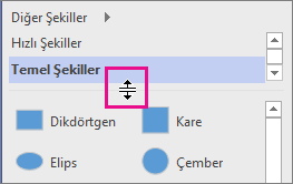 Şekiller penceresinde ayırıcıyı taşımak için tıklayın ve basılı tutun