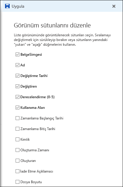 Belge Kitaplığı Liste Görünümünü Düzenleme