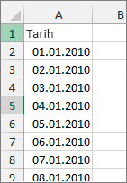 Excel’de tarih sütunu