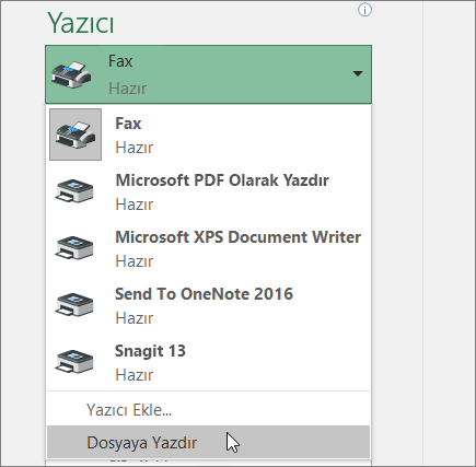 Dosyaya Yazdır seçeneği