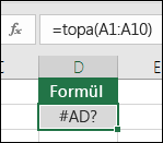 İşlev adında yazım hatası olduğunda Excel #AD? hatasını görüntüler