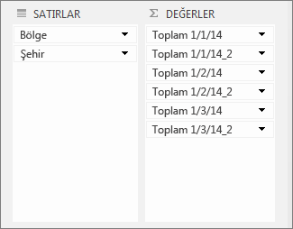 Değerler bölümünde yinelenen değerler