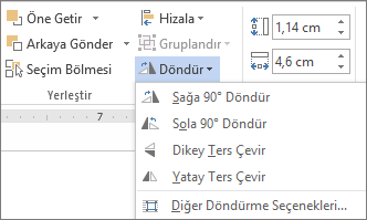 Döndür menüsü seçenekleri