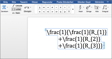 Bir LaTeX denklemi içeren Word belgesi