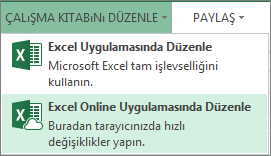 Çalışma Kitabını Düzenle menüsündeki Excel Online’da Düzenle seçeneği