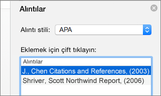 Alıntıların listesinin bulunduğu alıntılar bölmesi.