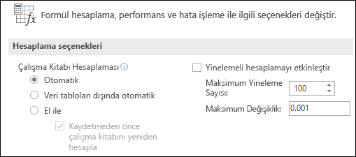 Otomatik ve El İle Hesaplama seçeneklerinin resmi