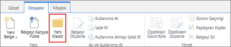 Yeni Klasör'SharePoint vurgulanmış Olarak Dosyalar şeridinin resmi.