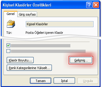 Kişisel Klasörler Özellikleri iletişim kutusu