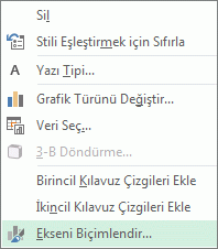 Ekseni Biçimlendir sağ tıklama menüsü