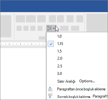 Paragraf iletişim kutusundaki satır aralığı seçenekleri