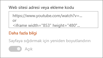 Alana video URL'si veya Ekleme kodu yapıştırma