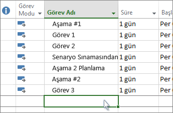 Gantt Grafiği'nde bir görev listesi.