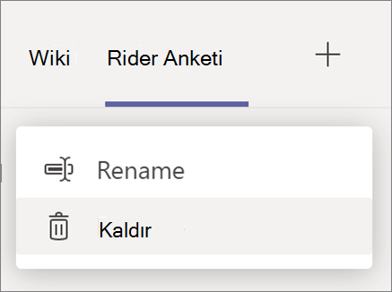 Yeniden Adlandır ve Kaldır seçeneklerini gösteren sekme açılan listesinin ekran görüntüsü