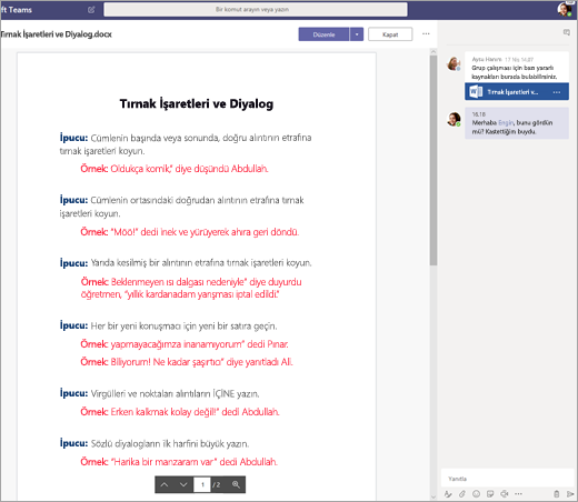 Teams’de bir belge üzerinde işbirliği yapan öğrenciler.