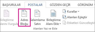 Adres Bloğu Ekle birleştirme alanı