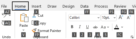 Windows'da Visio şeridinde gösterilen Tuş İpuçları.