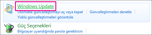 Denetim Masası'nda Windows Update bağlantısı