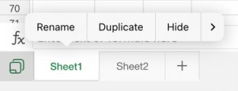 iOS için Excel'de sayfayı yeniden adlandır seçeneği.