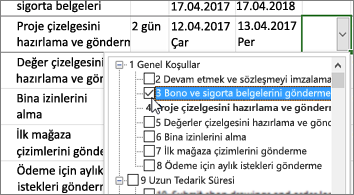 Görevlerin yer aldığı açılan listeyle proje planı