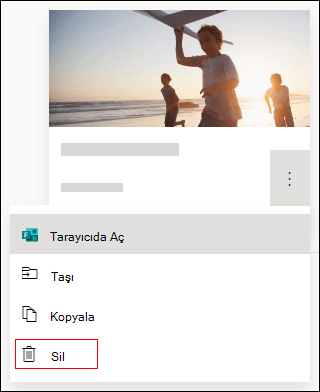 Microsoft Forms bir formdaki silme seçeneği.