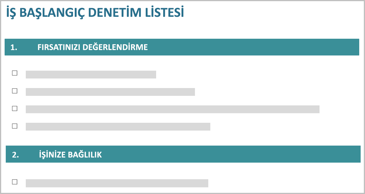 Denetim listesinin kavramsal resmi