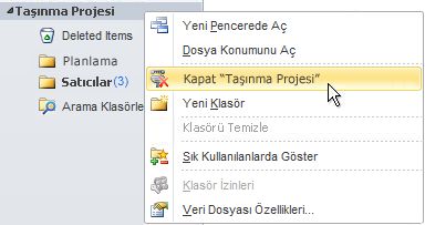 Outlook Veri Dosyasını (.pst) kapat komutu