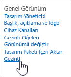 Gezinti seçiliyken ayarlar görünümü