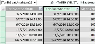 Tarih Saat Anahtarı sütunu