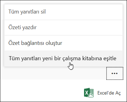 Microsoft Forms’da tüm yanıtları yeni bir çalışma kitabına eşitleme seçeneği