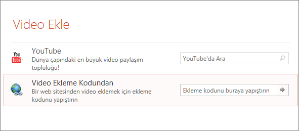 PowerPoint'te video ekle seçeneğini gösterir