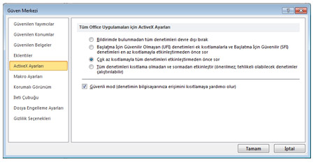 Güven Merkezi'nin ActiveX Ayarları