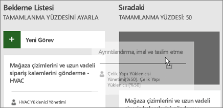 Görevin bir Görev Panosu sütunundan diğerine taşındığı ekran görüntüsü.