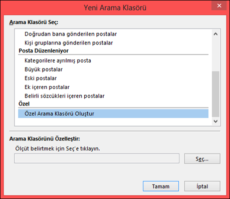 Özel Arama Klasörü oluştur'u seçin