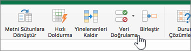 Veri Doğrulama’nın seçili olduğu Excel araç çubuğu veri menüsü