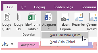 OneNote 2016’daki Diyagram Ekle düğmesinin ekran görüntüsü.