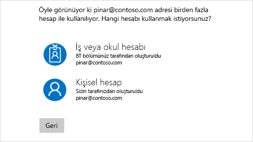 İki e-posta adresiyle oturum açma ekranı