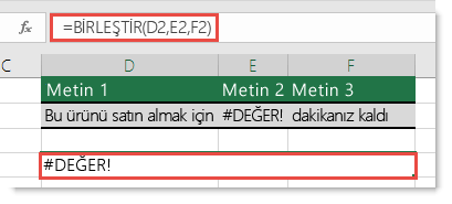 BİRLEŞTİR işlevinde #DEĞER! hatası