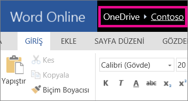 Word Online'da içerik haritalı gezinme bağlantılarının ekran görüntüsü