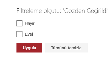 Filtrede ölçüt olarak kullanmak istediğiniz değeri veya değerleri seçin.