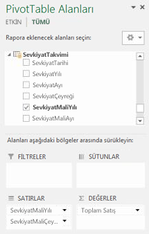 Pivot Table Alan Listesi