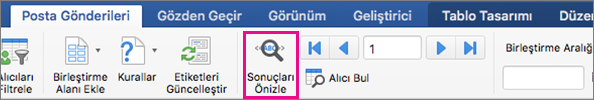 Posta Gönderileri sekmesinde Sonuçları Önizleme vurgulanmış